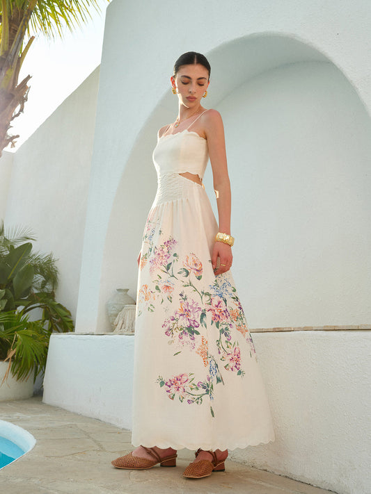 Edora | Floral Cutout Maxi Sundress with Scallop Hem