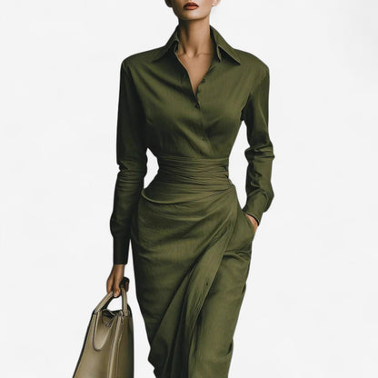 Collared wrap dress showing tie waist