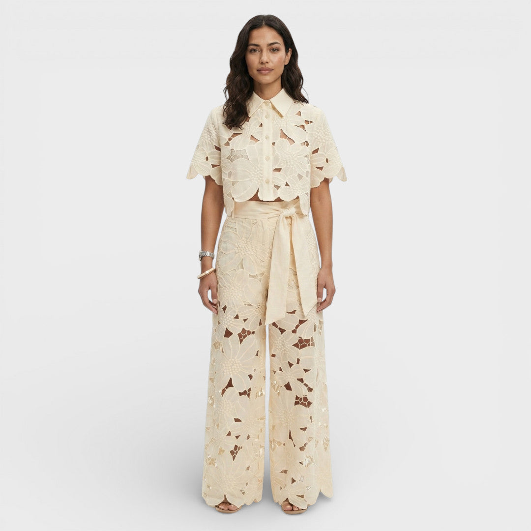 Floral two-piece set with wide-leg pants