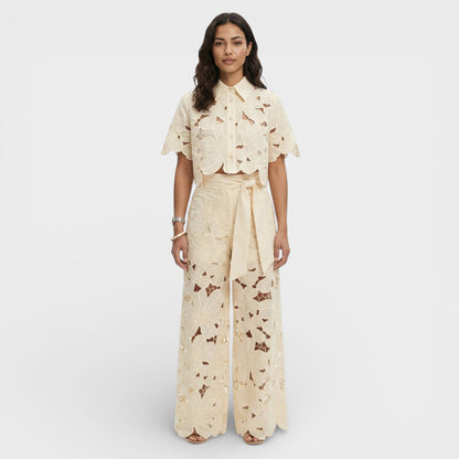 Floral two-piece set with wide-leg pants