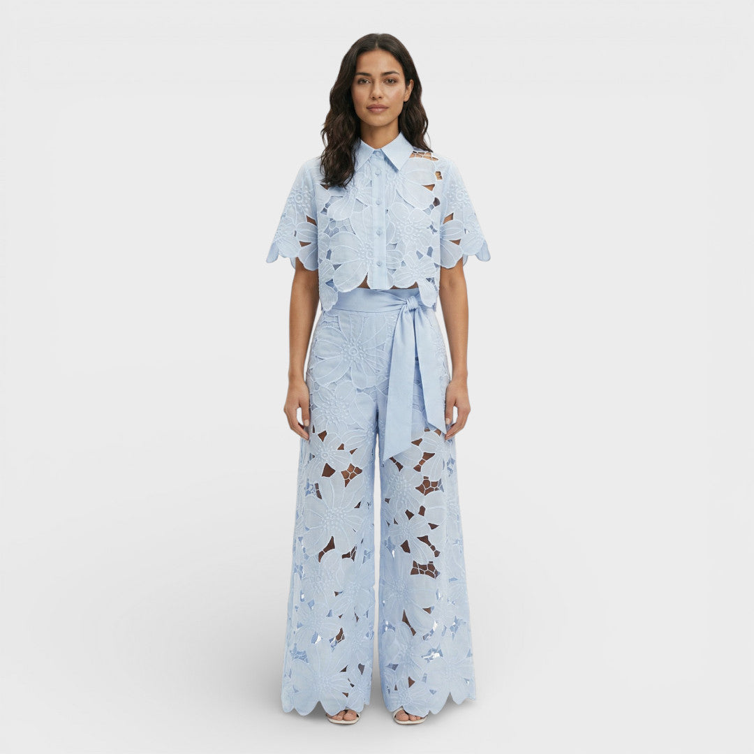 Lightweight floral wide-leg pants set