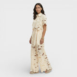 Floral cut-out top and wide-leg pants set