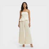 Cream peplum bustier jumpsuit with wide legs