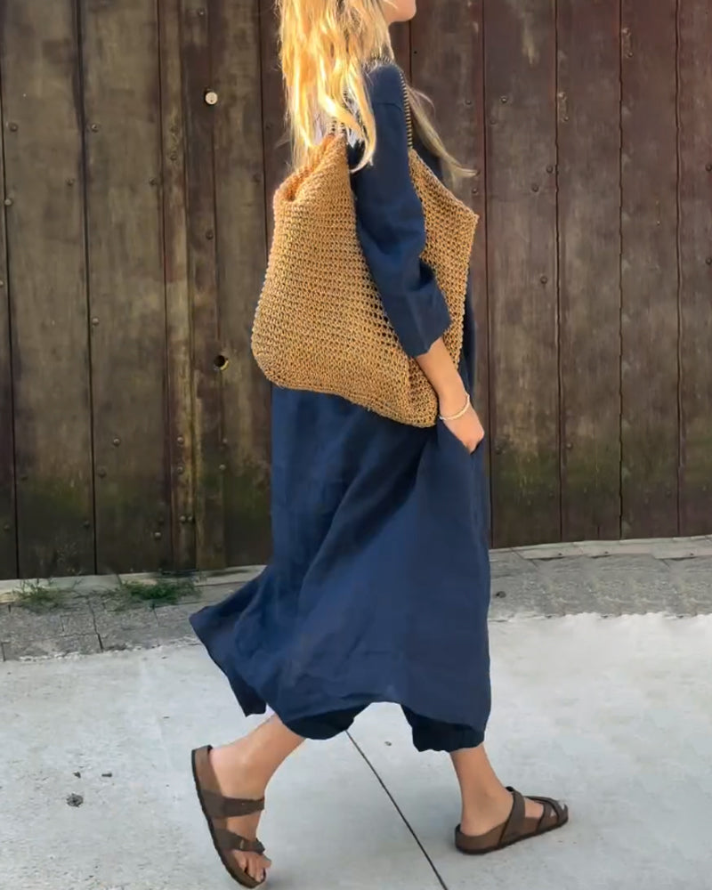Two-piece set showing V-neck top detail
