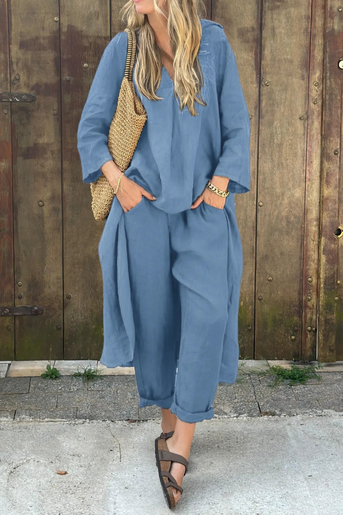 Long sleeve two-piece set, back view