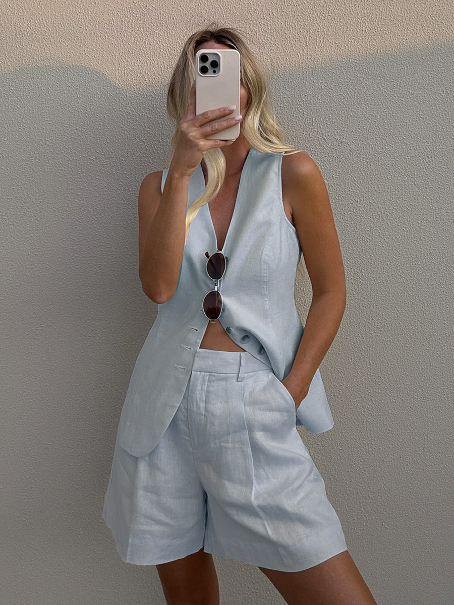 Anaïs | Sleeveless Buttoned Vest & Shorts Set