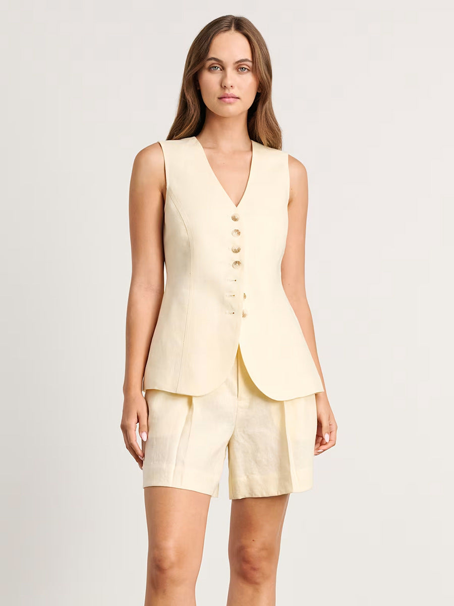 Anaïs | Sleeveless Buttoned Vest & Shorts Set
