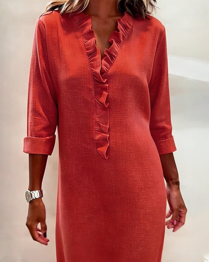 V-neck ruffle midi dress, view 12