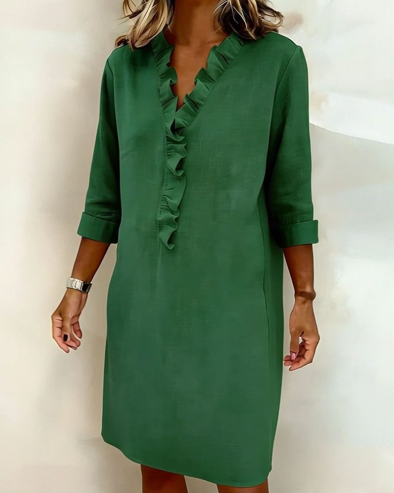 V-neck ruffle midi dress, view 16