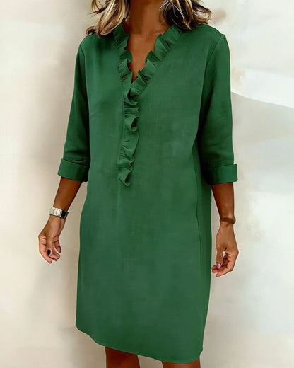 V-neck ruffle midi dress, view 16