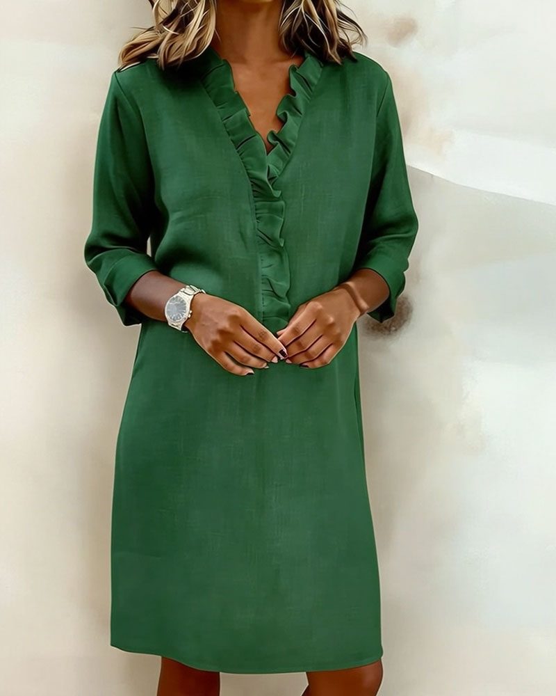 V-neck ruffle midi dress, view 17