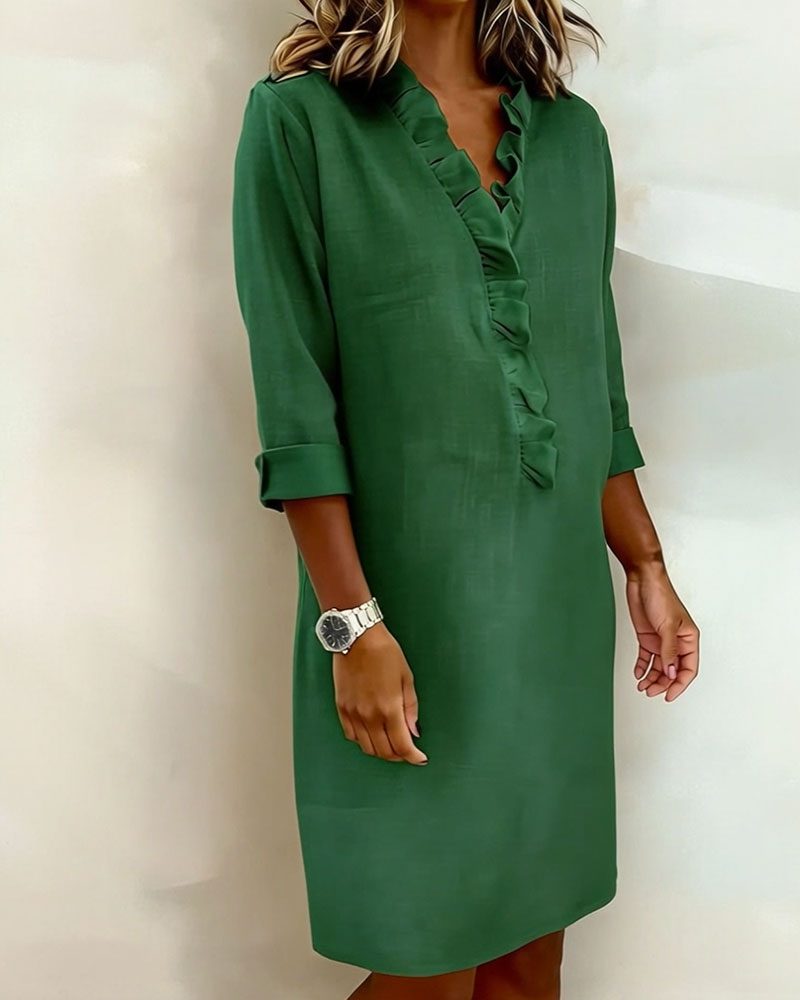 V-neck ruffle midi dress, view 18