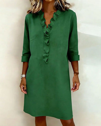 V-neck ruffle midi dress in green