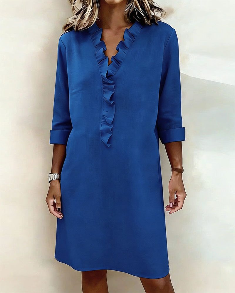 V-neck ruffle midi dress, view 5