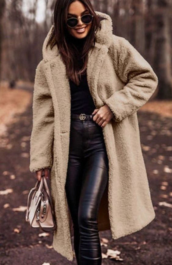 Goldie oversized hooded faux fur longline coat, front view