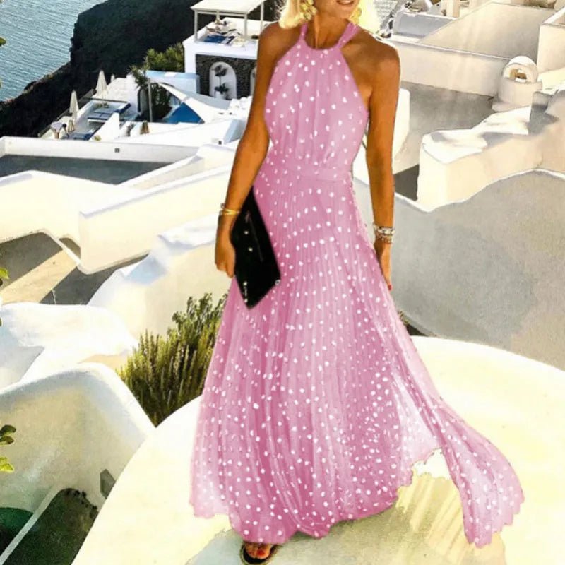 Maris | Polka Dot Halter Backless Maxi Dress