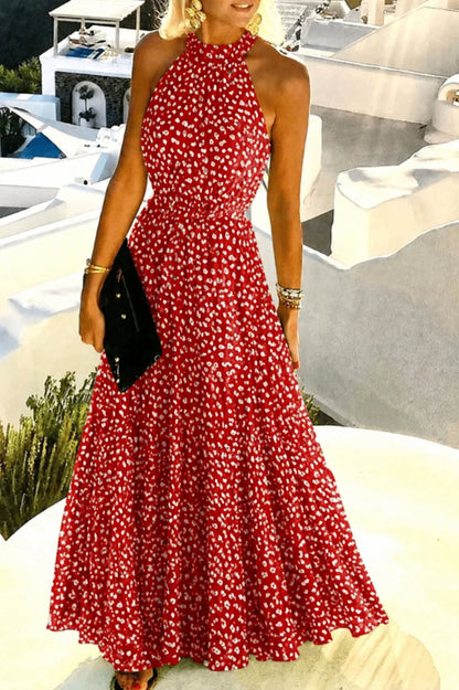 Maris | Polka Dot Halter Backless Maxi Dress
