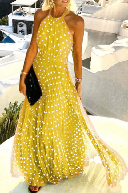 Maris | Polka Dot Halter Backless Maxi Dress