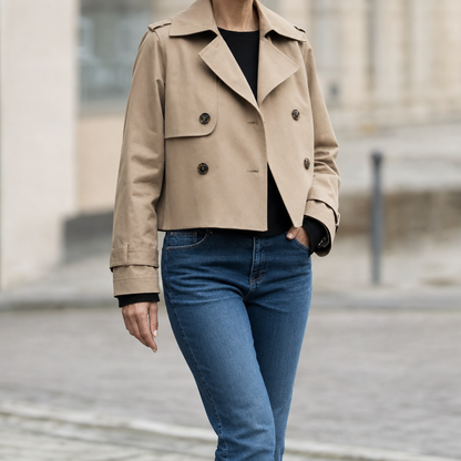 Hannelore cropped trench coat, front view