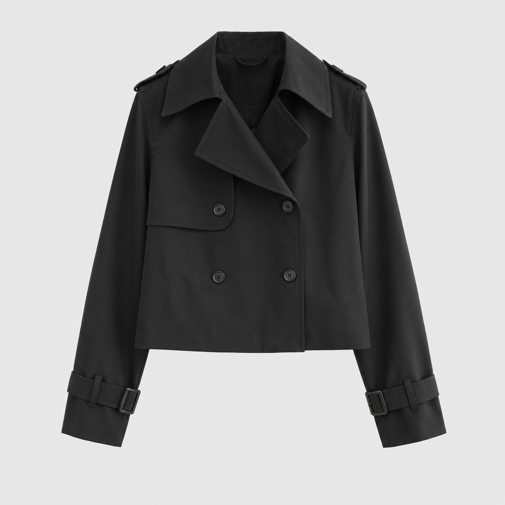 Cropped trench coat in black