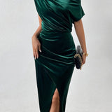 Velvet relaxed midi dress for women