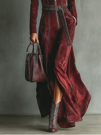 Color-block long-sleeve maxi dress for women view 3