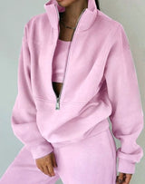 Hilda half-zip pullover and high-waisted jogger set, front view