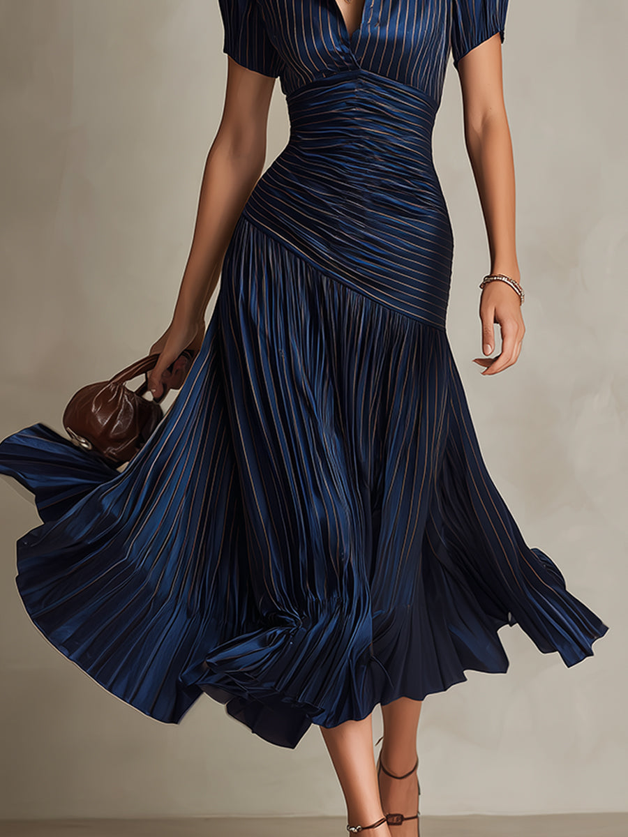 Retro striped midi dress for women view 11