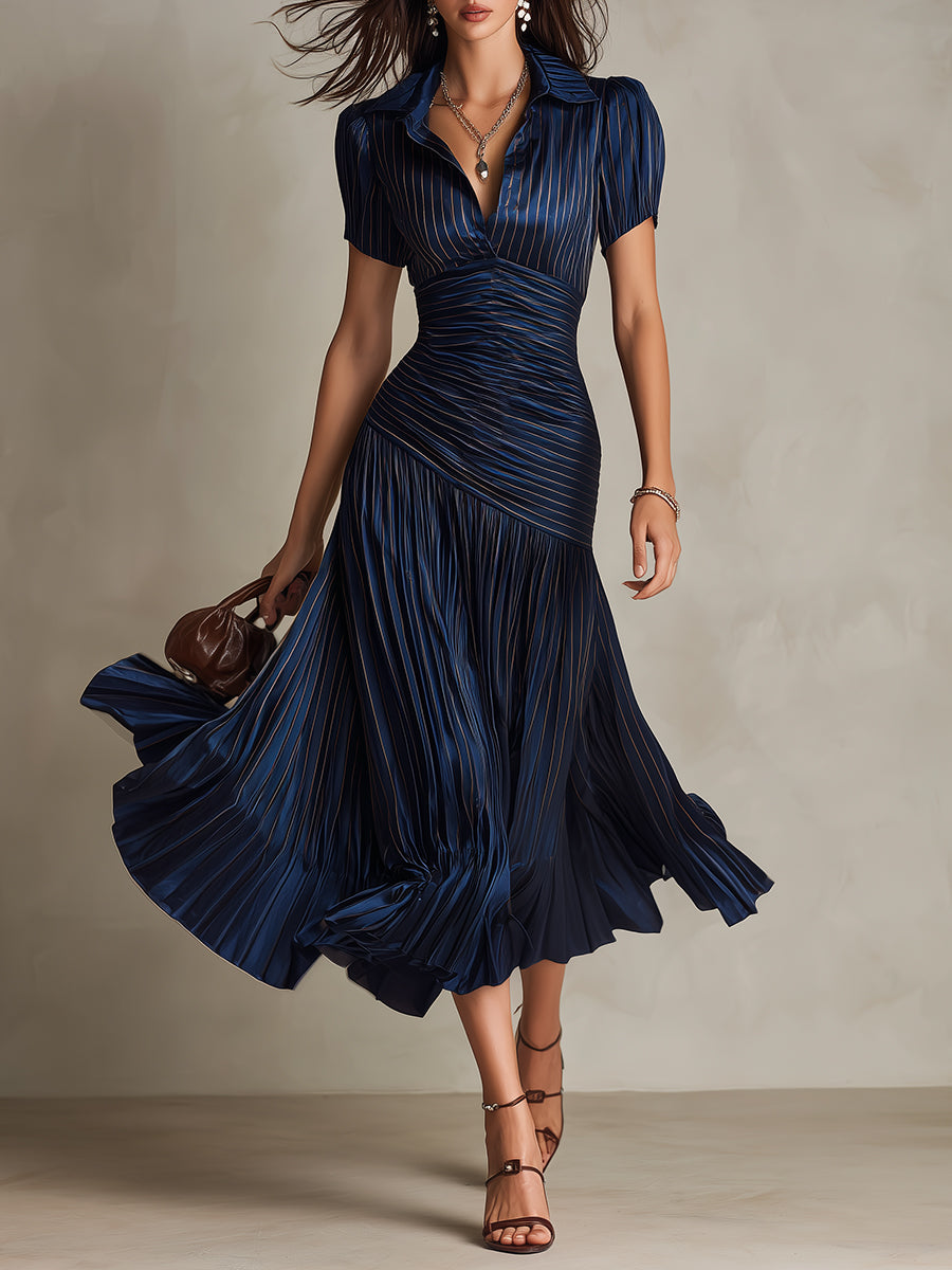 Retro striped midi dress for women view 5