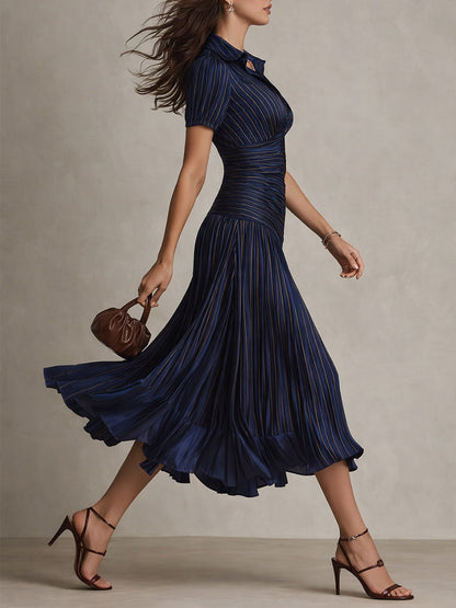 Retro striped midi dress for women view 6