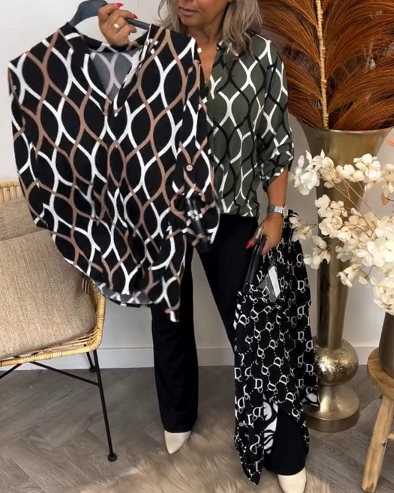 Long sleeve geometric print blouse, additional view 9