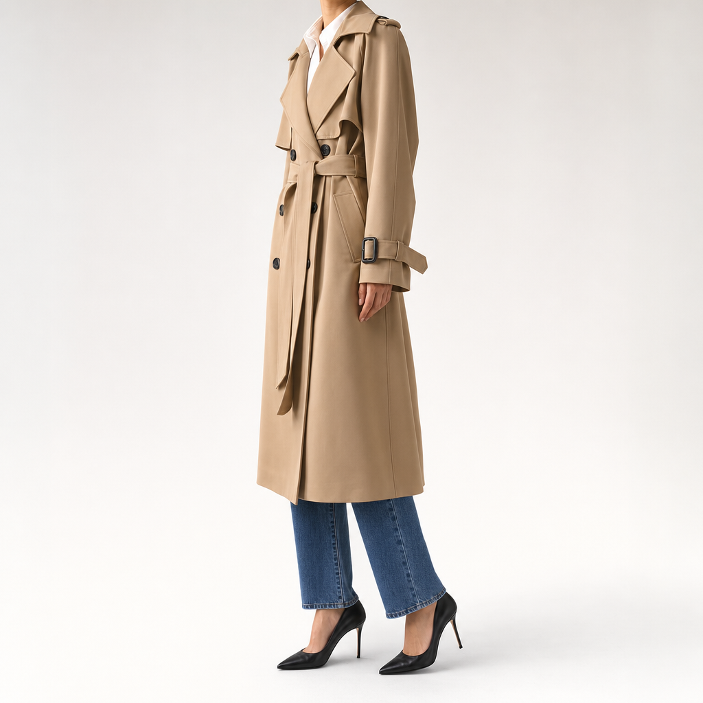 Long belted trench coat, view 3
