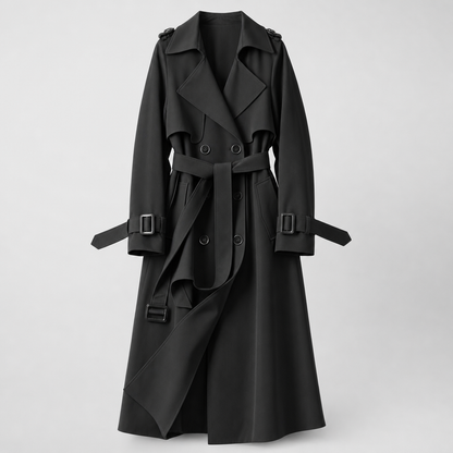 Long belted trench coat in black