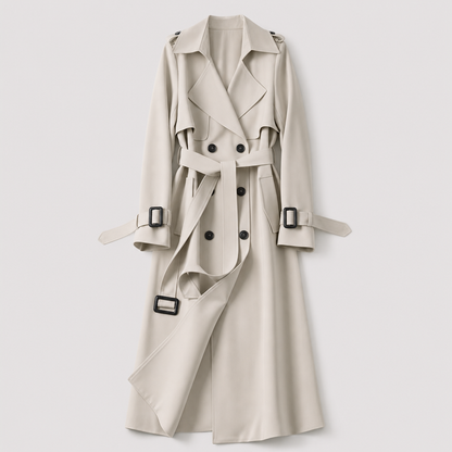 Long belted trench coat in cream gray