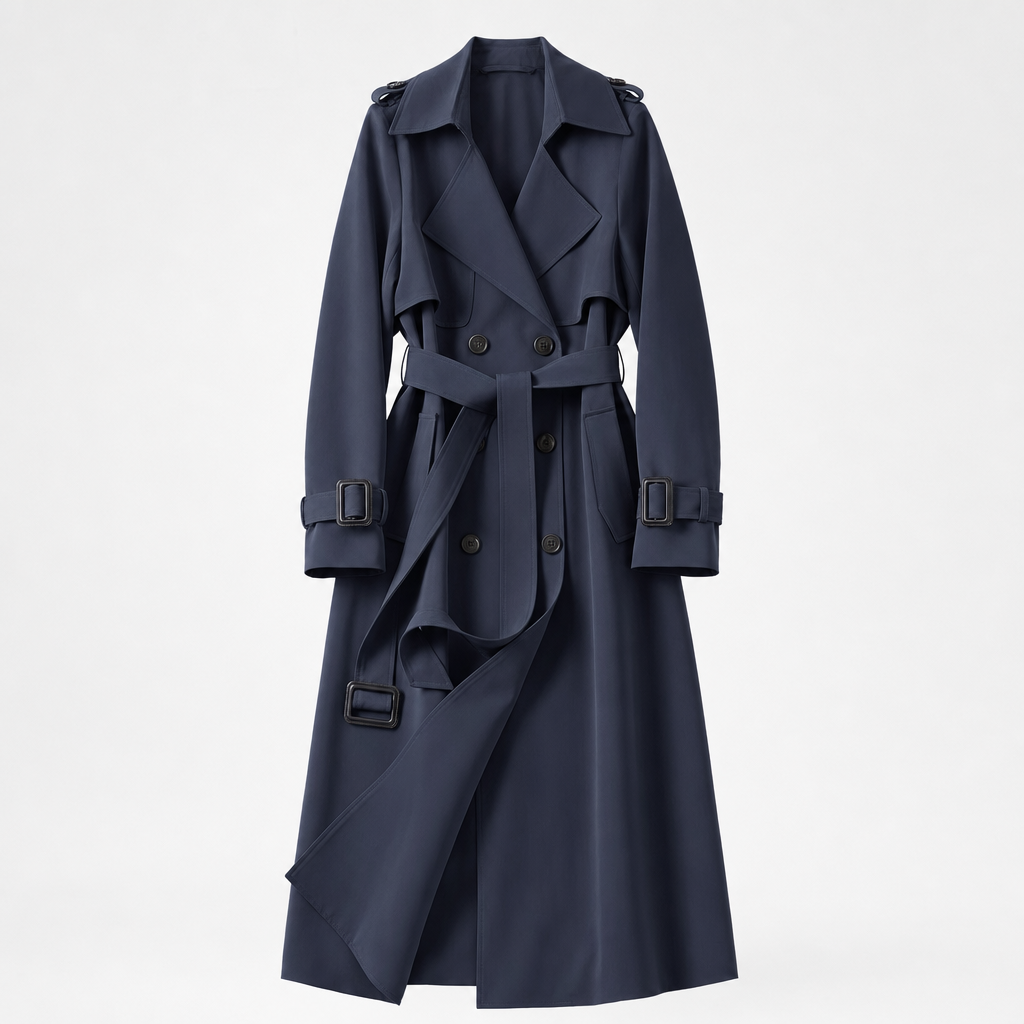 Long belted trench coat in navy