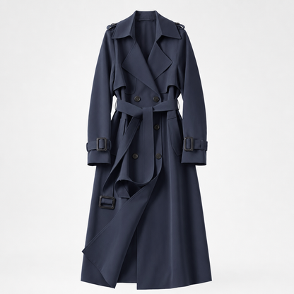 Long belted trench coat in navy