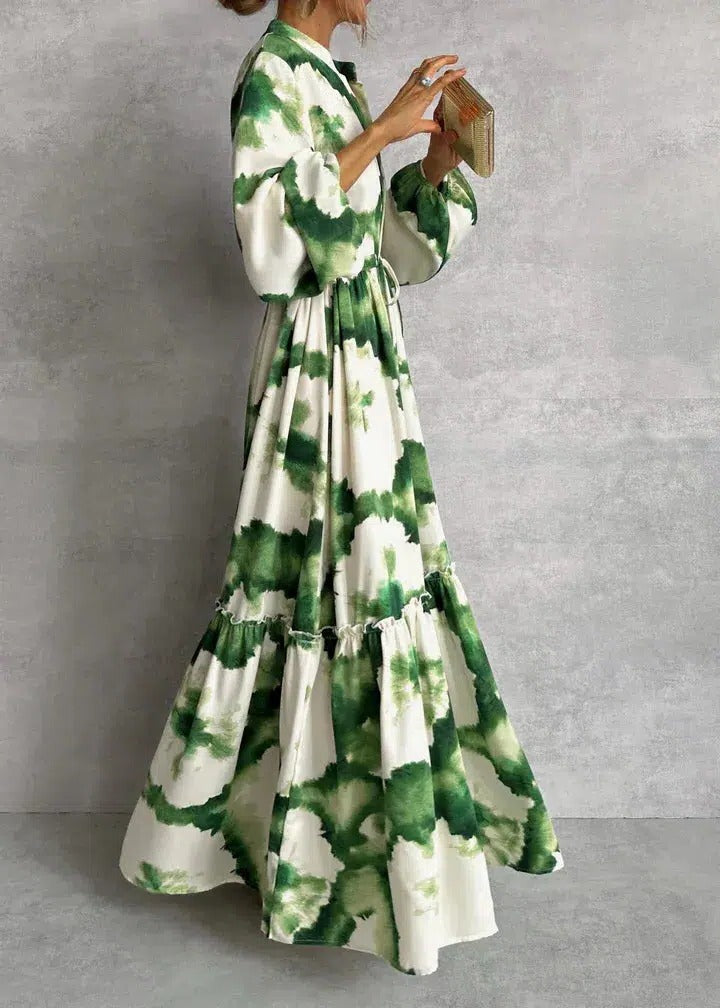 Tie-dye tiered maxi dress front view
