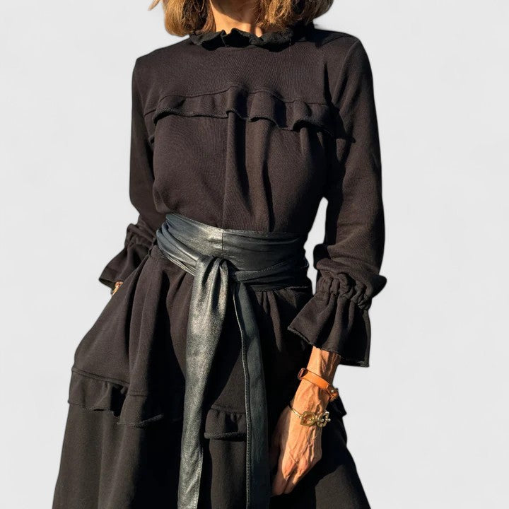 Delaney | Ruffle Midi Dress Long Sleeve