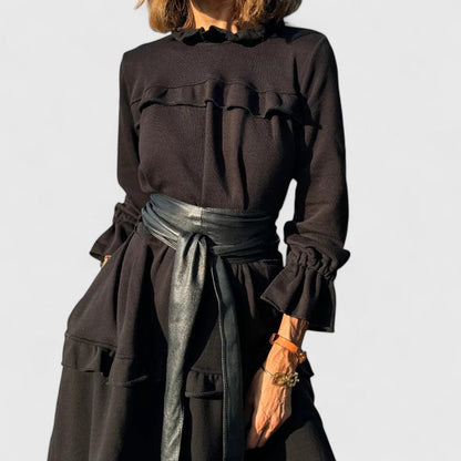 Delaney | Ruffle Midi Dress Long Sleeve