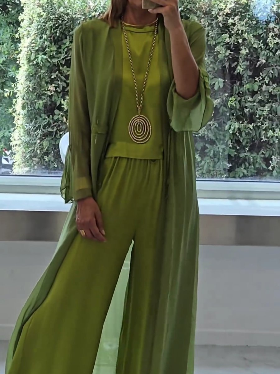 Adeline | Sleeveless Top, Wide Leg Pants & Cardigan Set
