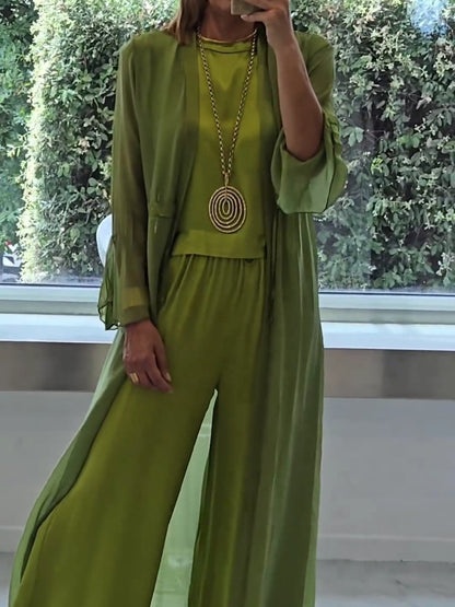 Adeline | Sleeveless Top, Wide Leg Pants & Cardigan Set