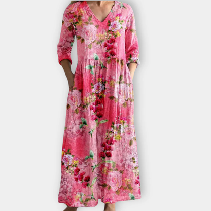 Veridia | Floral V-Neck Maxi Dress