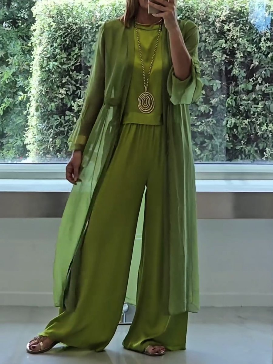 Adeline | Sleeveless Top, Wide Leg Pants & Cardigan Set
