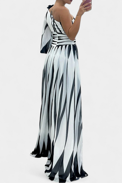 Orlena | One Shoulder Striped Maxi Dress