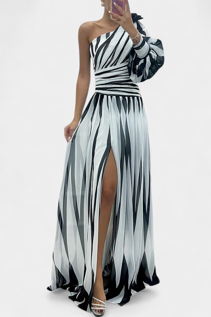 Orlena | One Shoulder Striped Maxi Dress