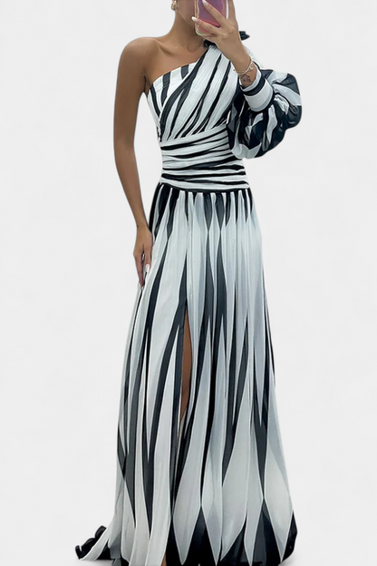 Orlena | One Shoulder Striped Maxi Dress