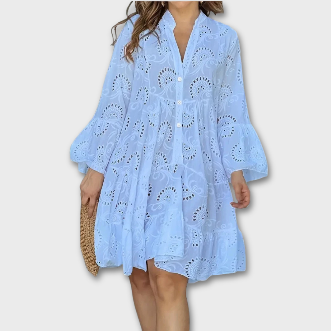Abstract print dress in blue colourway