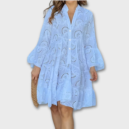 Abstract print dress in blue colourway