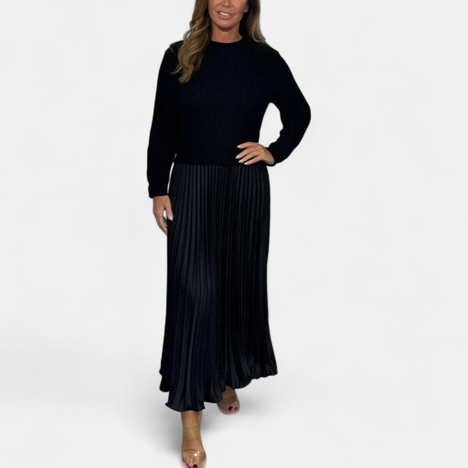 Knit sweater maxi dress, styled view