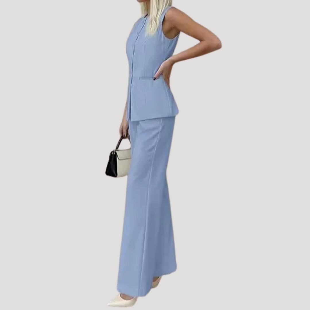 Sleeveless vest and trouser suit set, alternate view